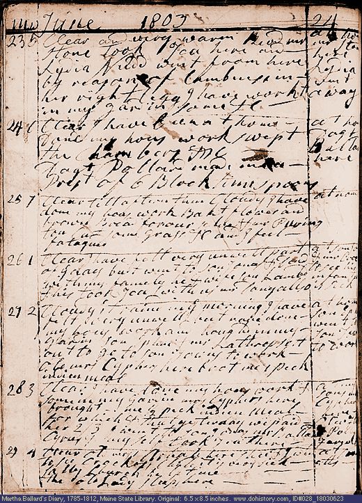 Jun. 23-29, 1803 diary page (image, 155K). Choose 'View Text' (at left) for faster download.
