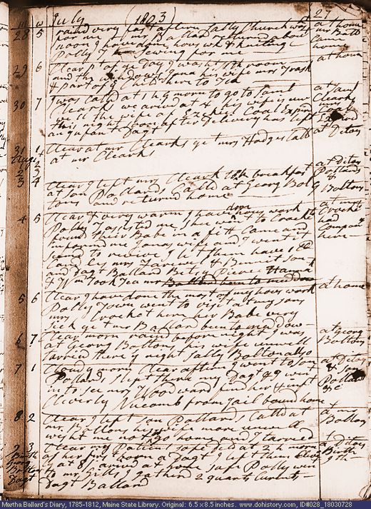 Jul. 28-Aug. 9, 1803 diary page (image, 148K). Choose 'View Text' (at left) for faster download.