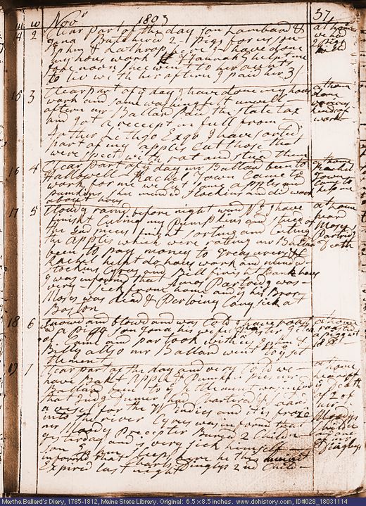 Nov. 14-19, 1803 diary page (image, 149K). Choose 'View Text' (at left) for faster download.