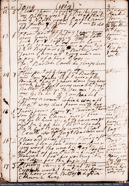 Jan. 12-17, 1804 diary page (image, 131K). Choose 'View Text' (at left) for faster download.