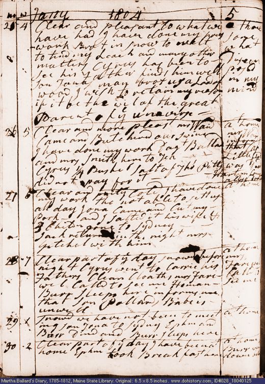 Jan. 25-30, 1804 diary page (image, 132K). Choose 'View Text' (at left) for faster download.