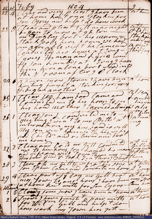 Feb. 22-Mar. 2, 1804 diary page (image, 136K). Choose 'View Text' (at left) for faster download.