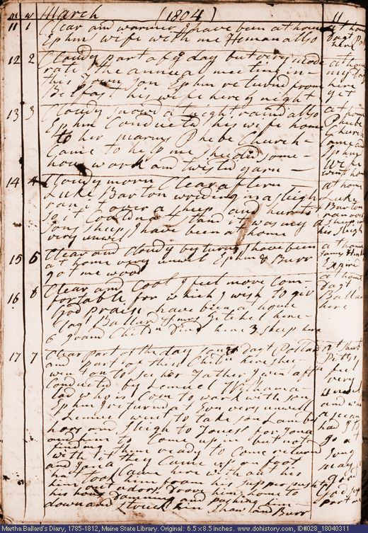 Mar. 11-17, 1804 diary page (image, 140K). Choose 'View Text' (at left) for faster download.