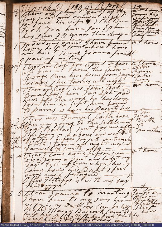 Mar. 30-Apr. 5, 1804 diary page (image, 141K). Choose 'View Text' (at left) for faster download.