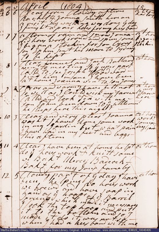 Apr. 6-12, 1804 diary page (image, 131K). Choose 'View Text' (at left) for faster download.