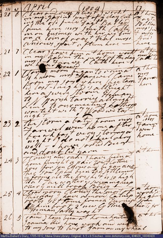 Apr. 20-26, 1804 diary page (image, 137K). Choose 'View Text' (at left) for faster download.