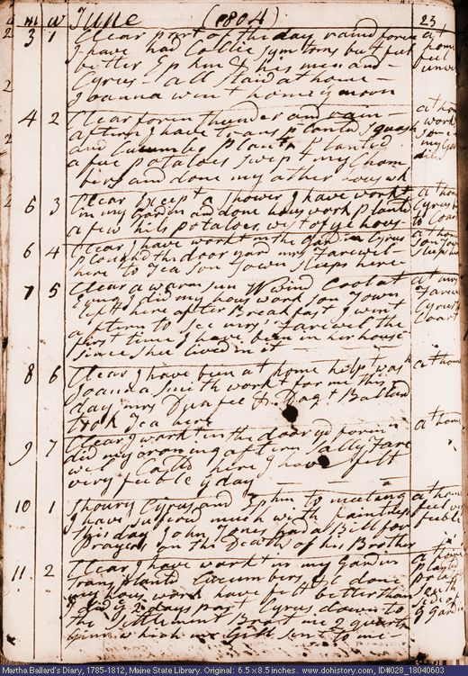 Jun. 3-11, 1804 diary page (image, 144K). Choose 'View Text' (at left) for faster download.
