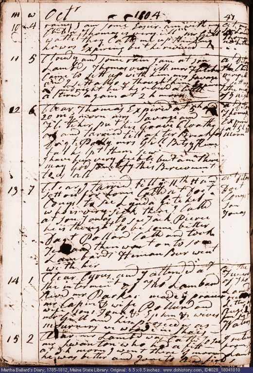 Oct. 10-15, 1804 diary page (image, 144K). Choose 'View Text' (at left) for faster download.