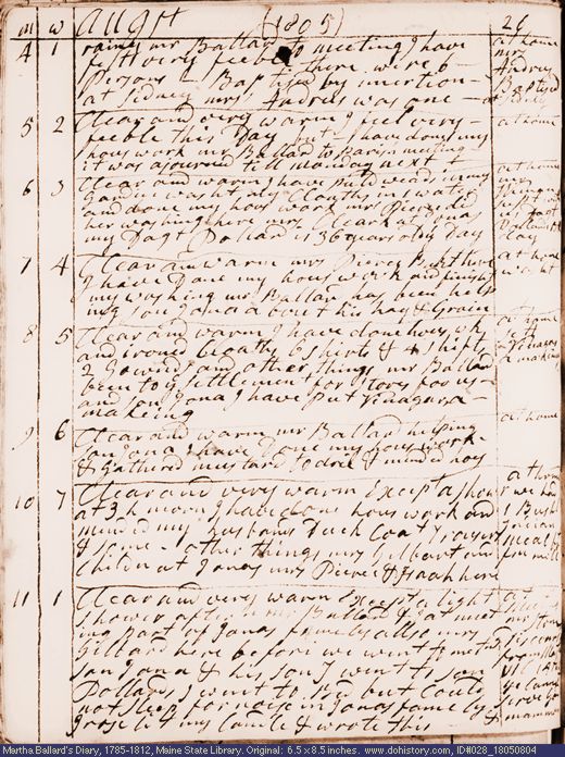 Aug. 4-11, 1805 diary page (image, 126K). Choose 'View Text' (at left) for faster download.