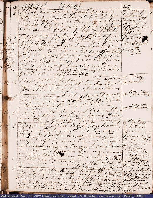 Aug. 12-19, 1805 diary page (image, 121K). Choose 'View Text' (at left) for faster download.