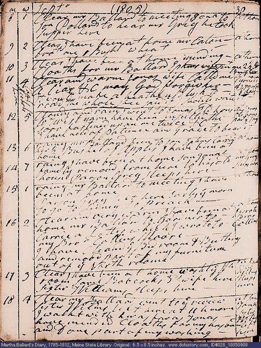 Sep. 8-18, 1805 diary page (image, 149K). Choose 'View Text' (at left) for faster download.