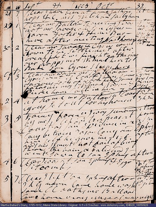 Sep. 28-Oct. 5, 1805 diary page (image, 143K). Choose 'View Text' (at left) for faster download.