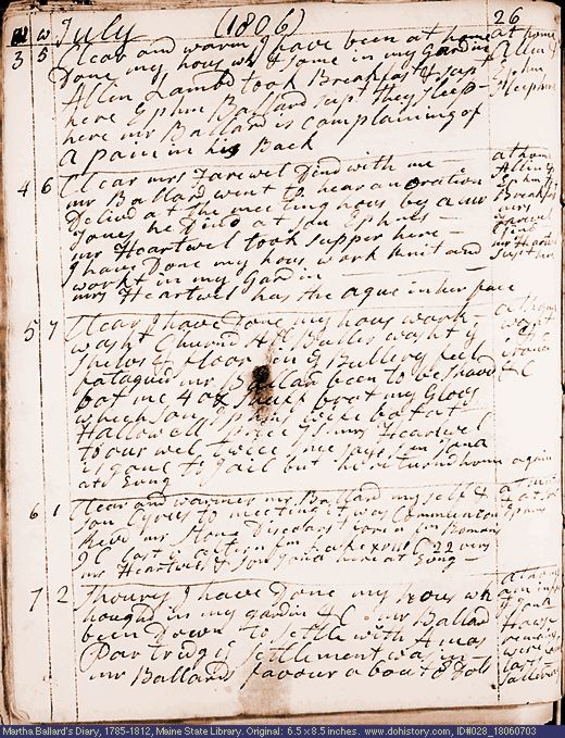 Jul. 3-7, 1806 diary page (image, 130K). Choose 'View Text' (at left) for faster download.