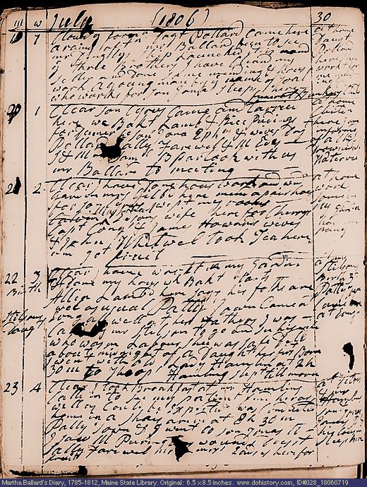 Jul. 19-23, 1806 diary page (image, 158K). Choose 'View Text' (at left) for faster download.