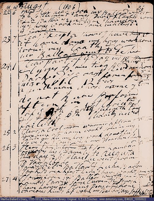 Aug. 22-27, 1806 diary page (image, 137K). Choose 'View Text' (at left) for faster download.