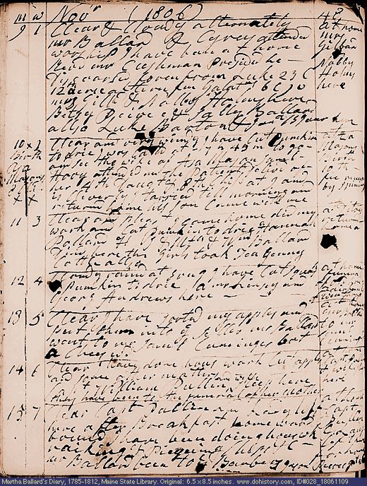 Nov. 9-15, 1806 diary page (image, 151K). Choose 'View Text' (at left) for faster download.