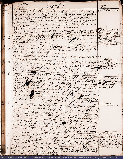 Nov. 16-23, 1806 diary page (image, 133K). Choose 'View Text' (at left) for faster download.