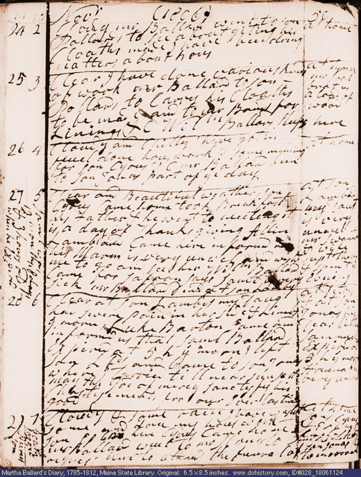 Nov. 24-29, 1806 diary page (image, 125K). Choose 'View Text' (at left) for faster download.