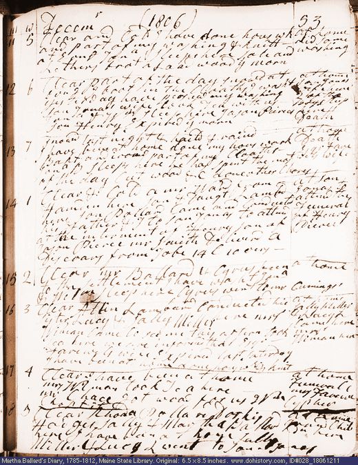 Dec. 11-18, 1806 diary page (image, 120K). Choose 'View Text' (at left) for faster download.