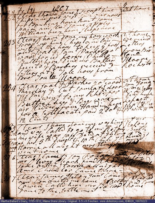 Feb. 23-28, 1807 diary page (image, 140K). Choose 'View Text' (at left) for faster download.