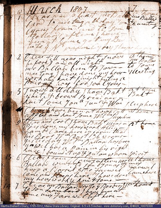 Mar. 8-14, 1807 diary page (image, 139K). Choose 'View Text' (at left) for faster download.