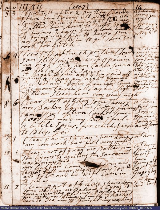 May 5-11, 1807 diary page (image, 132K). Choose 'View Text' (at left) for faster download.