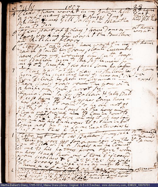 Jul. 1-6, 1807 diary page (image, 112K). Choose 'View Text' (at left) for faster download.