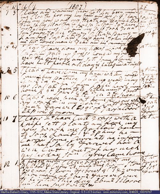 Jul. 7-12, 1807 diary page (image, 124K). Choose 'View Text' (at left) for faster download.