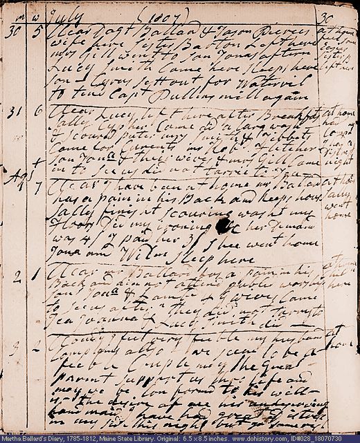 Jul. 30-Aug. 3, 1807 diary page (image, 136K). Choose 'View Text' (at left) for faster download.