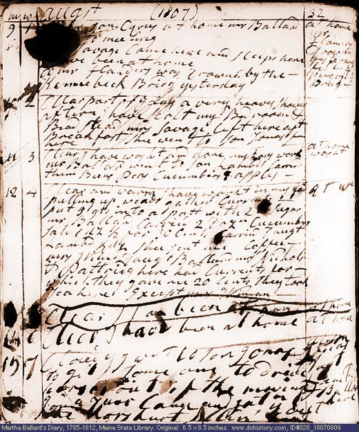 Aug. 9-15, 1807 diary page (image, 122K). Choose 'View Text' (at left) for faster download.