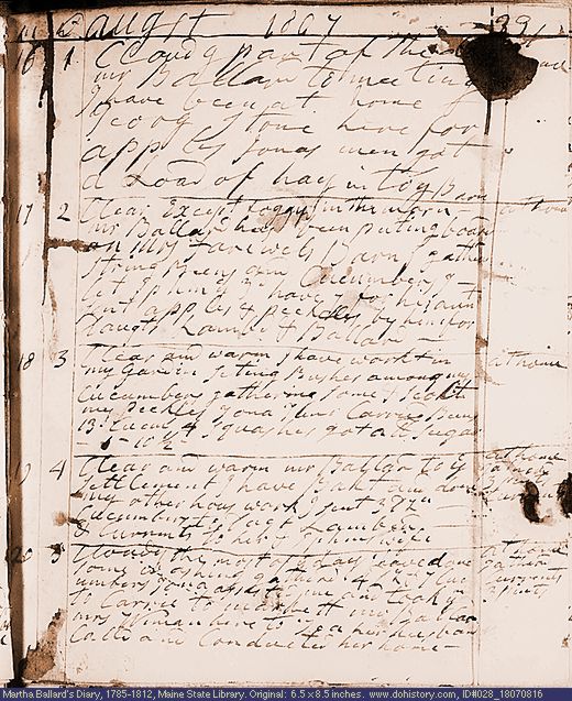 Aug. 16-20, 1807 diary page (image, 113K). Choose 'View Text' (at left) for faster download.