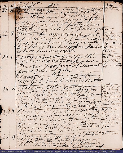 Aug. 21-26, 1807 diary page (image, 131K). Choose 'View Text' (at left) for faster download.
