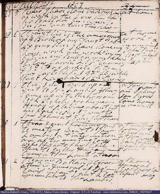 Aug. 27-31, 1807 diary page (image, 118K). Choose 'View Text' (at left) for faster download.