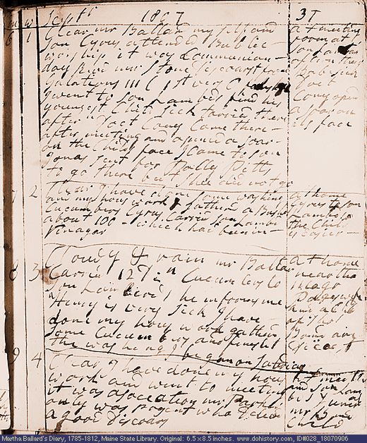 Sep. 6-9, 1807 diary page (image, 119K). Choose 'View Text' (at left) for faster download.