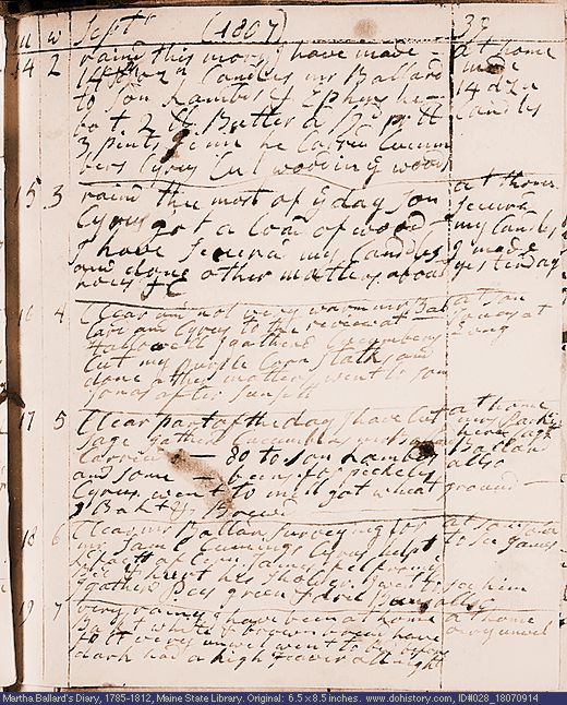 Sep. 14-19, 1807 diary page (image, 117K). Choose 'View Text' (at left) for faster download.