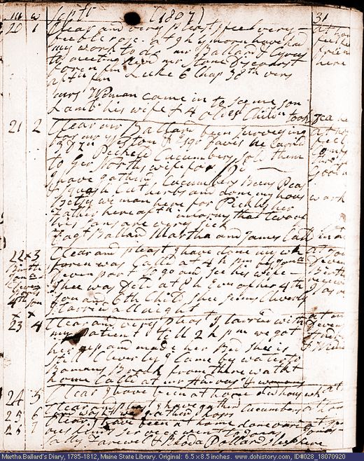Sep. 20-26, 1807 diary page (image, 134K). Choose 'View Text' (at left) for faster download.