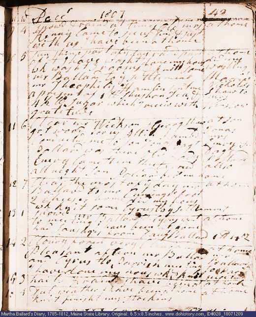 Dec. 9-16, 1807 diary page (image, 97K). Choose 'View Text' (at left) for faster download.