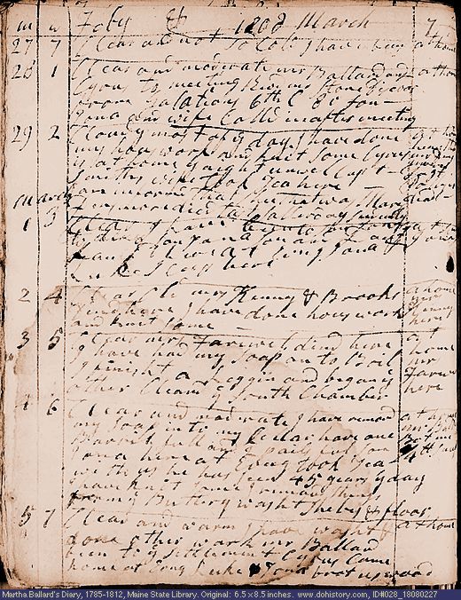Feb. 27-Mar. 5, 1808 diary page (image, 134K). Choose 'View Text' (at left) for faster download.
