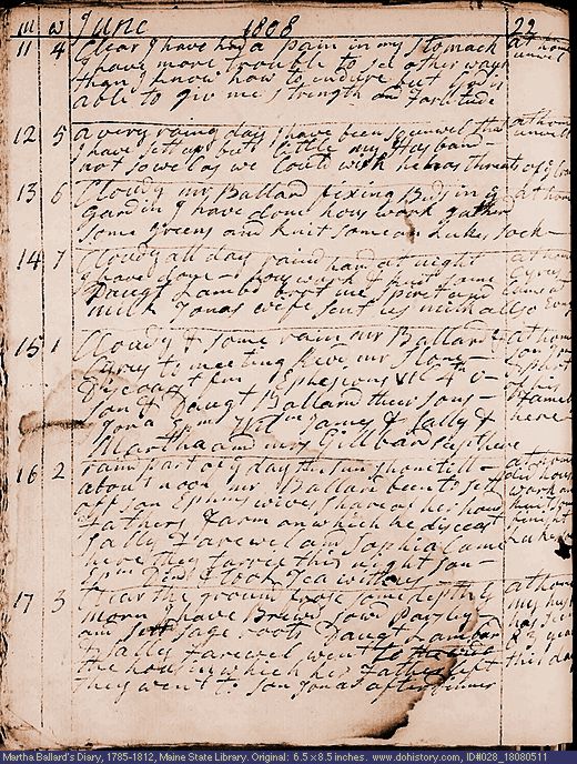 May 11-17, 1808 diary page (image, 147K). Choose 'View Text' (at left) for faster download.