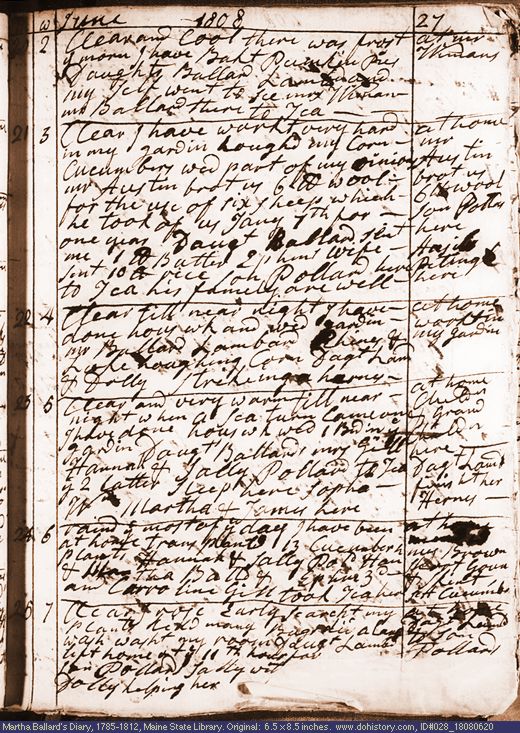 Jun. 20-25, 1808 diary page (image, 158K). Choose 'View Text' (at left) for faster download.