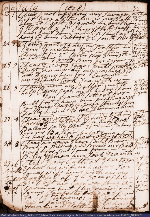 Jul. 23-29, 1808 diary page (image, 146K). Choose 'View Text' (at left) for faster download.
