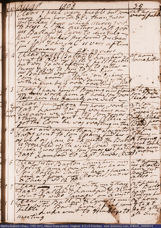 Aug. 14-21, 1808 diary page (image, 144K). Choose 'View Text' (at left) for faster download.