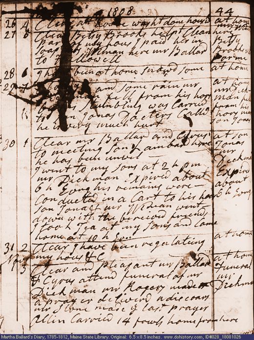 Oct. 26-Nov. 1, 1808 diary page (image, 130K). Choose 'View Text' (at left) for faster download.