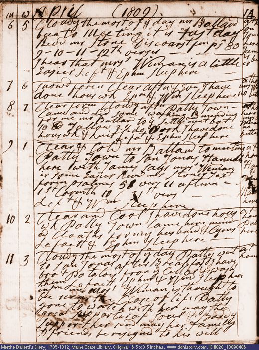 Apr. 6-11, 1809 diary page (image, 139K). Choose 'View Text' (at left) for faster download.