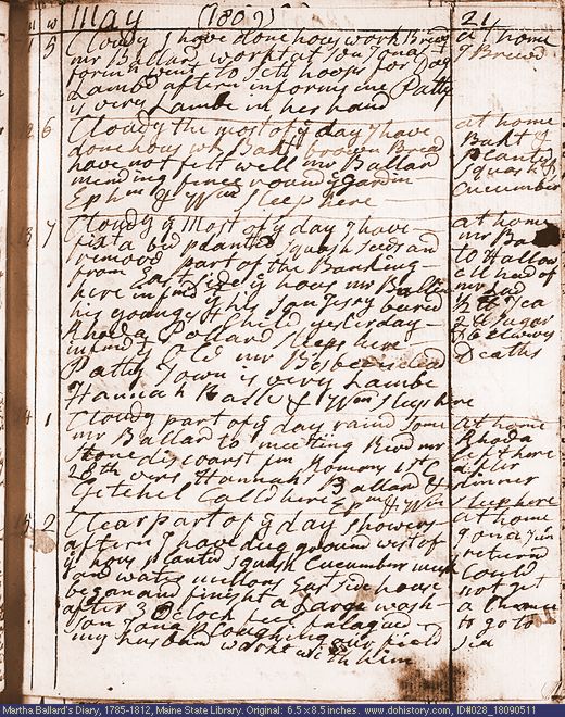 May 11-15, 1809 diary page (image, 145K). Choose 'View Text' (at left) for faster download.