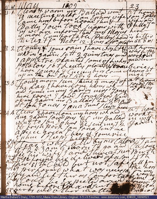 May 21-25, 1809 diary page (image, 158K). Choose 'View Text' (at left) for faster download.