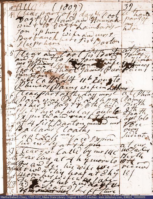 Aug. 9-12, 1809 diary page (image, 138K). Choose 'View Text' (at left) for faster download.