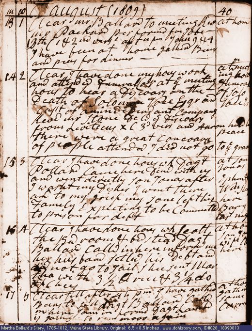 Aug. 13-17, 1809 diary page (image, 135K). Choose 'View Text' (at left) for faster download.