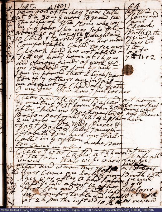 Sep. 16-19, 1809 diary page (image, 138K). Choose 'View Text' (at left) for faster download.
