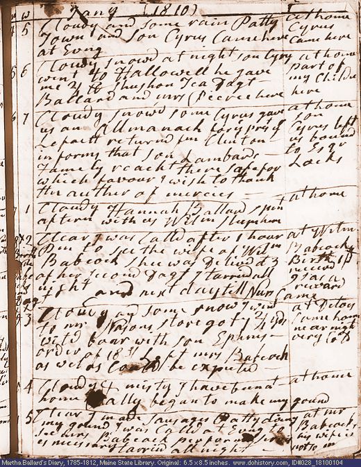 Jan. 4-11, 1810 diary page (image, 135K). Choose 'View Text' (at left) for faster download.